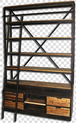 Industrial Bookshelf With Ladder  HD Png Download