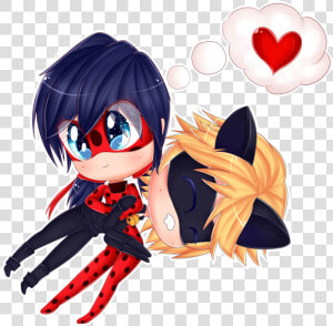 And Chat Noir By   Black Chibi Ladybug And Cat Noir  HD Png Download