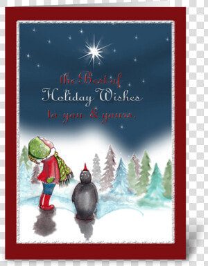 Little Girl With Penguin  Holiday Card Greeting Card  HD Png Download