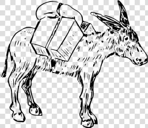 Drawing Donkey Mule   Donkey With Luggage Clipart Black And White  HD Png Download