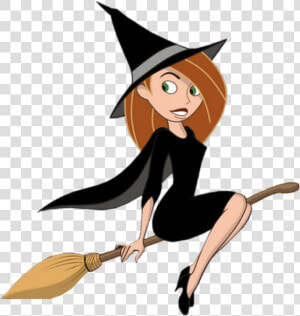 Halloween Witch On Broom Clip Art   Witch With A Broom  HD Png Download