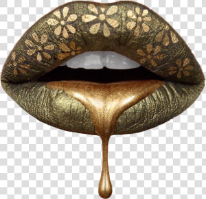  lips  lipstick  drip  gold  queen  instagram  green   Gold Dripping Lips  HD Png Download