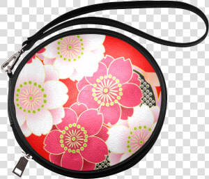 Red White Japanese Kimono Pattern Round Makeup Bag   Handbag  HD Png Download