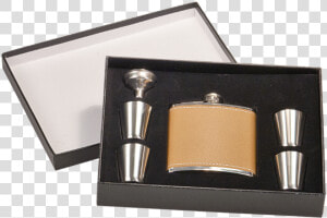 Leather Flask Set In Black Presentation Box W 4 Shot  HD Png Download