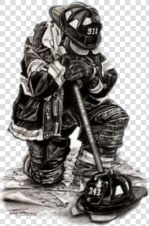  firefighter  kneel   9 11 Firefighter Drawing  HD Png Download