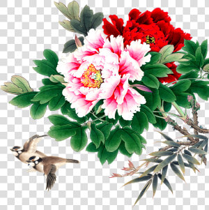 Clip Freeuse Stock Moutan Peony Bird   Oil Painting Flowers Png  Transparent Png