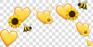  yellow  hearts  sunflower  bee  flower  emoji  crown   Emoji Sunflower And Yellow Hearts  HD Png Download