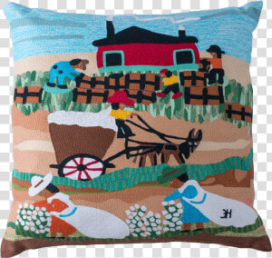 Clementine Hunter Cotton Mural Fully Embroidered Pillow  HD Png Download