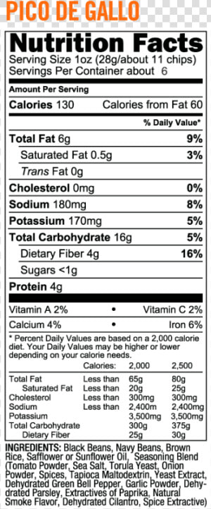 Pico De Gallo Bean Chips Data Image Id 7360853540943   Beanfields Chips Nutrition Facts  HD Png Download