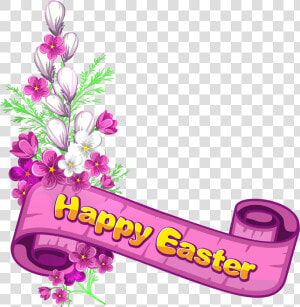 Pink Happy Easter Banner And Flowers   Religious Happy Easter Banner  HD Png Download