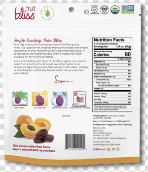 Fruit Bliss Turkish Apricots Organic Snacks   Fruit Bliss Best Before  HD Png Download