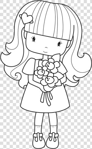 Niña Con Flores   Personas Para Colorear  HD Png Download