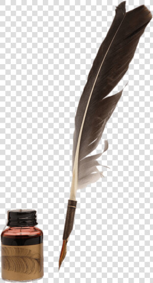 Feather Quill Pen And Matching Ink Pot   Ink Pen Olden Days  HD Png Download