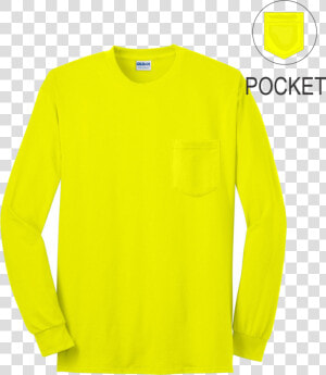 Safety Green Long Sleeve Pocket T Shirt Front   Long sleeved T shirt  HD Png Download