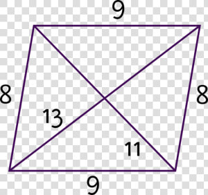 Side Lengths Are 8 And 9  Diagonal Lengths Are 11 And   Parallelogram With Numbers  HD Png Download