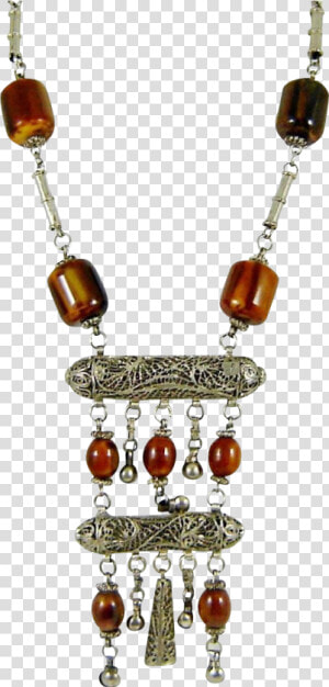 Vintage Tribal Bakelite Necklace Amber Silver Bells   Necklace  HD Png Download