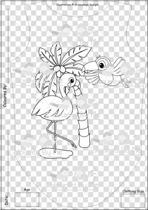 Flamingo With Tucan   Line Art  HD Png Download