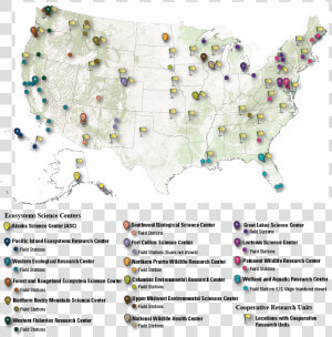 Ecosystems Science Centers And Cru   Map  HD Png Download