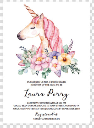 Clip Art Free Unicorn Invitation Template   Baby Shower Invitations Girl Unicorn  HD Png Download