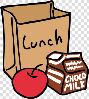 Drawing Of Lunch Bag With An Apple And Chocolate Milk   Drawing Of Lunch  HD Png Download