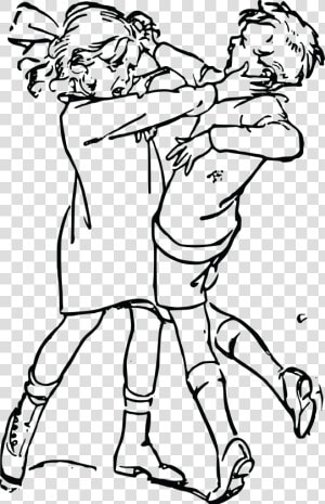 Fighting Family Clipart Black And White   Png Download   Girl And Boy Fighting Drawing  Transparent Png