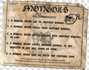 5 Commanments By So Cal Gary   Mongols Mc 5 Commandments  HD Png Download