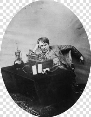 Thomas Edison Listening To Wax Cylinder  1888   Industrial Revolution Electric Power  HD Png Download