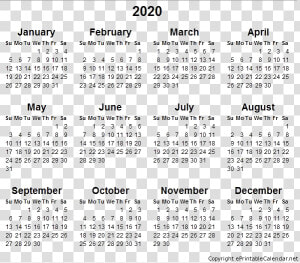 2020 Calendar Transparent Images Png   2018 Year Calendar Printable Free  Png Download