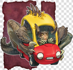 Endivini Twitter Vaulttec Fictional Character Cartoon   Deathclaw In A Car  HD Png Download