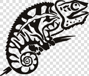 Lovely Surprised Tribal Chameleon Tattoo Design   Chameleon Silhouette  HD Png Download