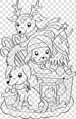 Christmas Dog Coloring Page   Colouring In Page For Christmas  HD Png Download