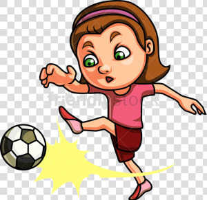 Soccer Little Girl Playing Transparent Png   Cartoon Girl Kicking Soccer Ball  Png Download