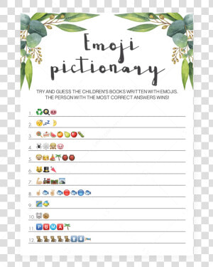 Baby Emoji Pictionary Game With Green Leaves By Littlesizzle   Emoji Baby Shower Game Free Printable  HD Png Download