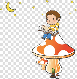 Sitting Little Boy Reading A Book On Mushrooms Png   Cây Nấm Hoạt Hình  Transparent Png