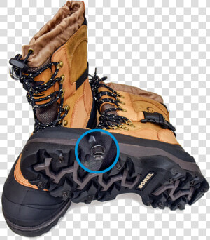 Icespikes Installed On Work Boots For Traction   Ice Spikes For Boots  HD Png Download