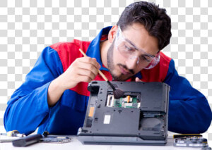 Repairman Working In Technical Fixing Laptop   Laptop Repairman  HD Png Download