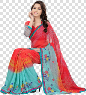 Sharda Sarees Blue And Red Designer Embroidered Saree   Model Saree Image Hd  HD Png Download