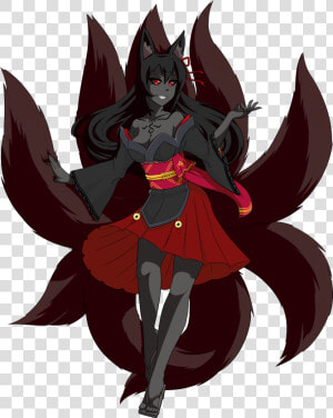 Fictional Character Mythical Creature Supernatural   Black Kitsune Anime Girl  HD Png Download