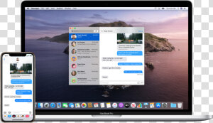 Iphone Showing A Text Message  Next To A Mac Where   Mac Os Catalina  HD Png Download