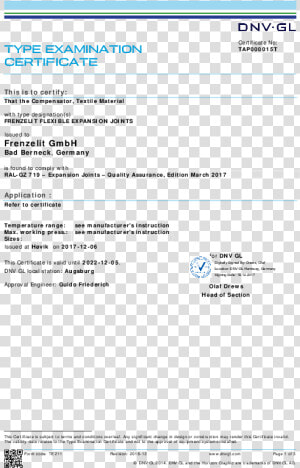 Certificate Dnv Germanischer Lloyd Frenzelit Expansion   Ums Certificate Dnv Gl  HD Png Download