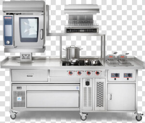 Commercial Induction Range With Hobs Fryer Combination   Kitchen  HD Png Download