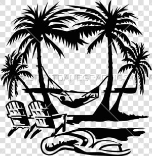 Clipart Waves Palm Tree   Palm Tree Beach Clip Art Black And White  HD Png Download