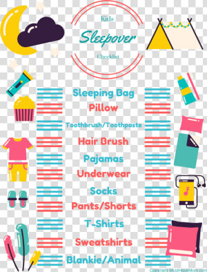 Free Printable Sleepover Checklist For Kids Kids Can   Sleepover Packing List  HD Png Download