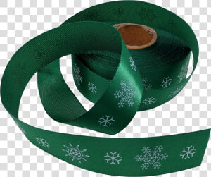 Green Satin Ribbon With White Snowflake Design  25mm   Belt  HD Png Download