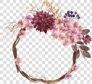 Ben And Shana   Watercolor Flower Maroon Wreath  HD Png Download