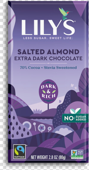 Salted Almond   Lily  39 s Dark Chocolate Salted Almond  HD Png Download