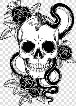 Tattoo Flower Skull Calavera T shirt Snake Clipart   Skull With Snake And Roses  HD Png Download