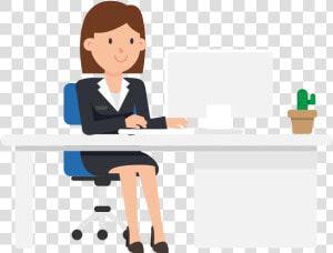 Corporate Woman Working At Her Desk   Woman At Desk Cartoon  HD Png Download