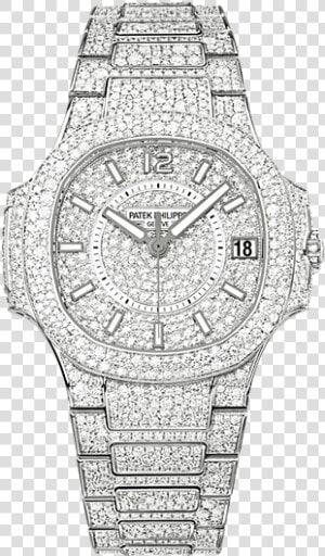 Patek Philippe Nautilus 7021 White Gold   Diamond   Patek Philippe Full Diamond Watch  HD Png Download