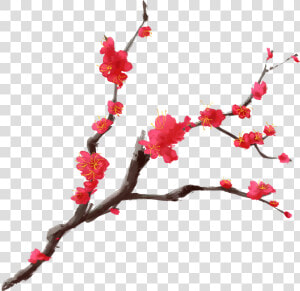 Ink Plum Chinese Style Red Hand Painted Branches Png   Red Chinese Cherry Blossom  Transparent Png